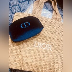 Dior Woven Tote Bag & Blue Cosmetic Pouch, Dior Beauty BUNDLE